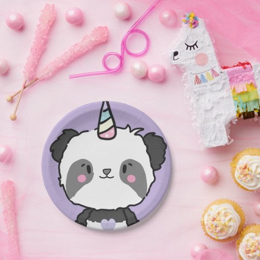 Assiettes En Carton Sweet Panda Unicorn Girls Rainbow Birthday (Fête)
