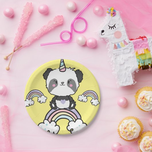 Assiettes En Carton Sweet Panda Unicorn Girls Rainbow Birthday (Fête)