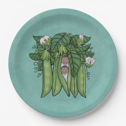Assiettes En Carton Sweet Peas Ethnic Twins Multiples Baby shower (Devant)