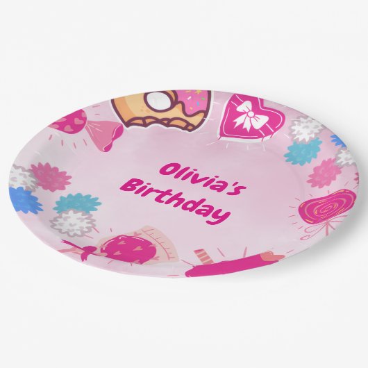 Assiettes En Carton Sweet Rose Swan & Candy Anniversaire (Angle)