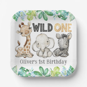 Assiettes En Carton Sweet Safari Animaux Wild Une plaque de papier d'a