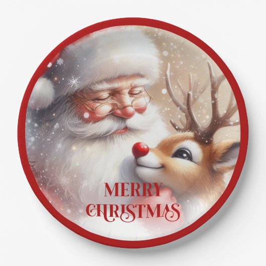 Assiettes En Carton Sweet Santa and Red Nose Rudolph Holiday Plates (Devant)