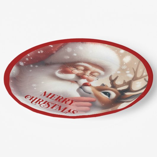 Assiettes En Carton Sweet Santa and Rudolph Kids Christmas Plates (Angle)