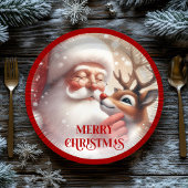 Assiettes En Carton Sweet Santa and Rudolph Kids Christmas Plates