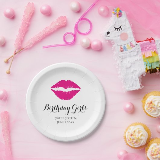 Assiettes En Carton Sweet sixteen à lèvres rose chaud fête d'anniversa (Fête)