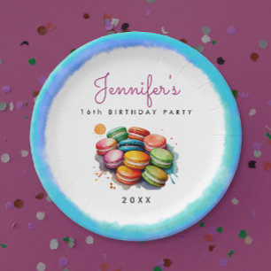 Assiettes En Carton Sweet sixteen amusant couleur bleu Macaron aquarel