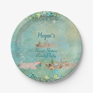 Assiettes En Carton Sweet sixteen Beach Coquillages et perles tropicau