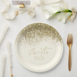 Assiettes En Carton Sweet sixteen étincelant Gold ID912