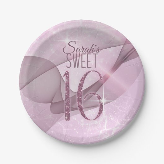 Assiettes En Carton Sweet sixteen étincelant ID652 rose orchidée (Devant)
