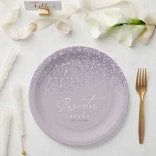 Assiettes En Carton Sweet sixteen étincelant Mauve ID912