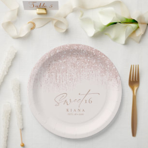 Assiettes En Carton Sweet sixteen étincelant Rose Gold ID912