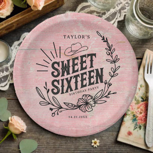 Assiettes En Carton Sweet sixteen Floral Rustique Rose Cowgirl