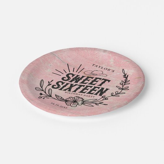 Assiettes En Carton Sweet sixteen Floral Rustique Rose Cowgirl (Angle)