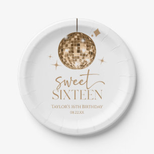Assiettes En Carton Sweet sixteen Gold Disco Ball 16e fête d'anniversa