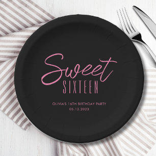 Assiettes En Carton Sweet sixteen moderne Black Rose Girls 16ème fête