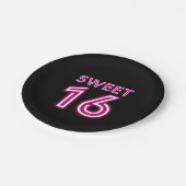 Assiettes En Carton Sweet sixteen Neon tendance Hot rose et noir (Angle)