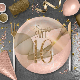 Assiettes En Carton Sweet sixteen Rose à persil Gold ID652