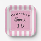 Assiettes En Carton Sweet sixteen rose rayure classique chic (Recto)