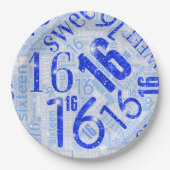 Assiettes En Carton Sweet sixteen Sparkle Word Cloud bleu ID265 (Devant)