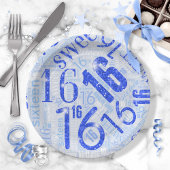 Assiettes En Carton Sweet sixteen Sparkle Word Cloud bleu ID265