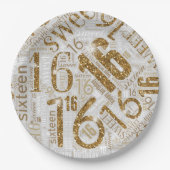 Assiettes En Carton Sweet sixteen Sparkle Word Cloud Gold ID265 (Devant)
