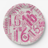 Assiettes En Carton Sweet sixteen Sparkle Word Cloud rose ID265 (Devant)