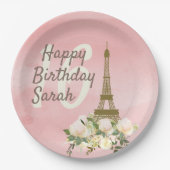 Assiettes En Carton Sweet sixteen Tour Eiffel en or rose (Devant)