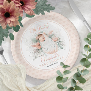 Assiettes En Carton Sweet Swaddled Oh Baby Floral Girl Baby shower
