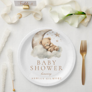 Assiettes En Carton Sweet Teddy Bear Baby shower beige neutre