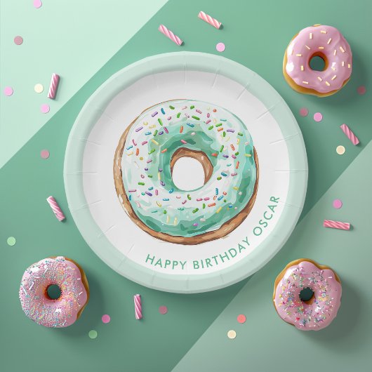 Assiettes En Carton Sweet Time Pastel Green Donut Anniversaire