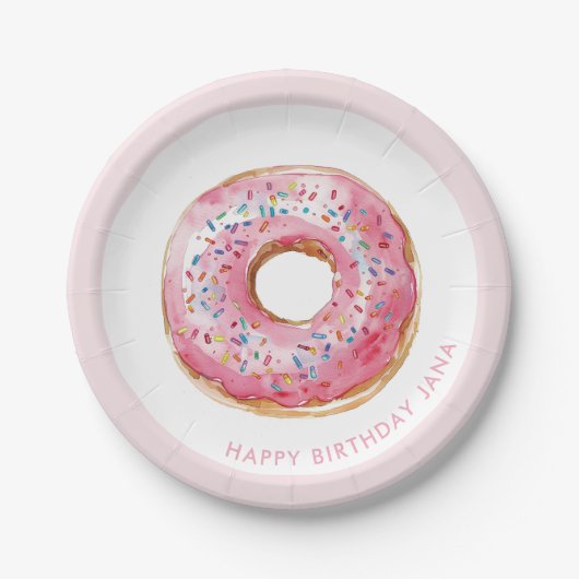 Assiettes En Carton Sweet Time Pastel Pink Donut Anniversaire (Devant)