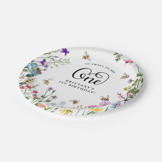 Assiettes En Carton 'Sweet to Bee' Fleur sauvage & BumbleBee 1er anniv (Angle)