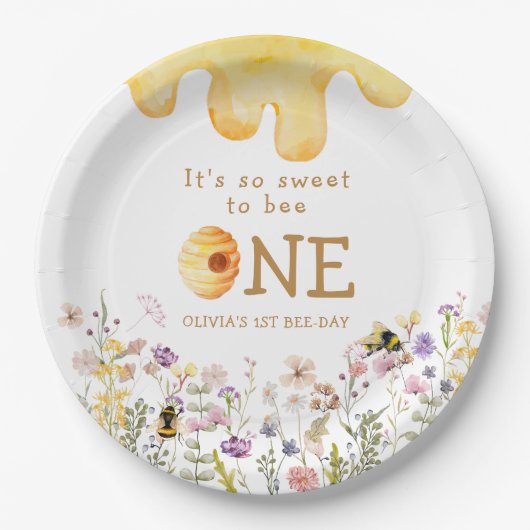 Assiettes En Carton Sweet to Bee One mignon fille miel premier anniver (Devant)