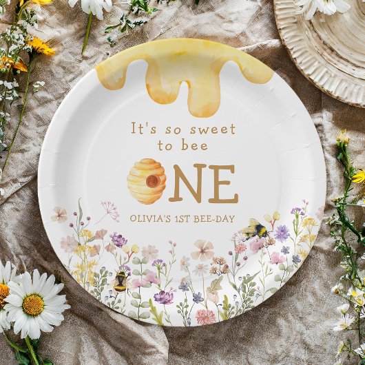 Assiettes En Carton Sweet to Bee One mignon fille miel premier anniver