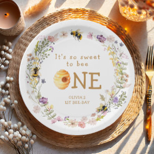 Assiettes En Carton Sweet to Bee One mignon fille miel premier anniver