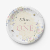 Assiettes En Carton Sweet To Bee One Pastel Premier Anniversaire (Devant)