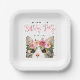 Assiettes En Carton Sweet Watercolor Kitty fête d'anniversaire
