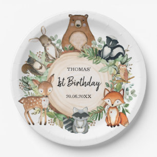 Assiettes En Carton Sweet Woodland Forest Animaux 1er Anniversaire Fê