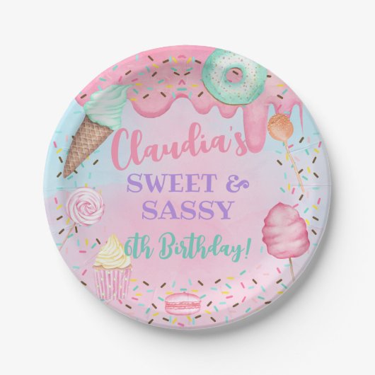 Assiettes En Carton Sweets Candy fille plaque de papier d'anniversaire (Devant)