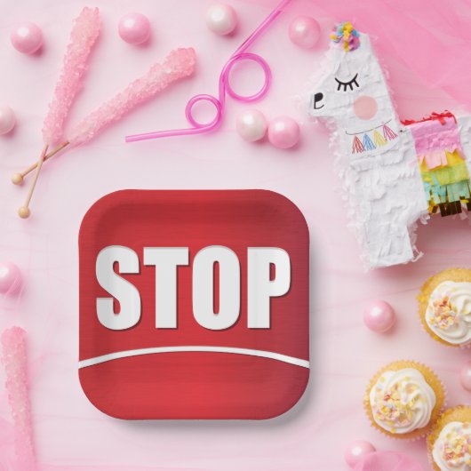 Assiettes En Carton Symbole d'arrêt rouge gras (Fête)