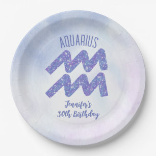 Assiettes En Carton Symbole d'astrologie violette Cute Aquarius fête d
