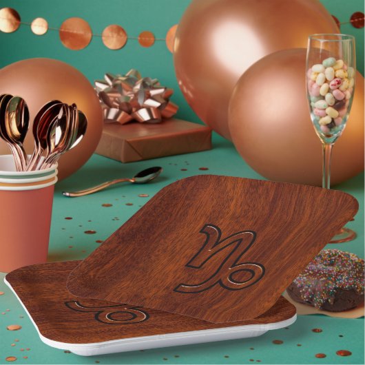 Assiettes En Carton Symbole de Capricorn Zodiac dans Mahogany Brown (Multi)