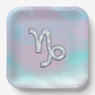 Assiettes En Carton Symbole de Capricorn Zodiac on Mother of Pearl Dec