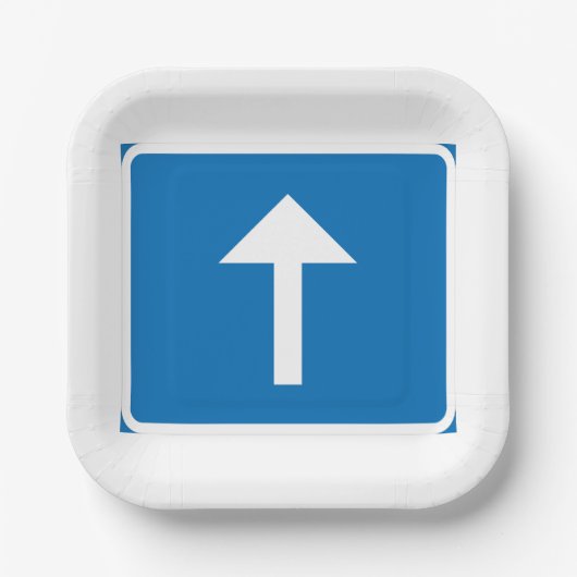 Assiettes En Carton Symbole de la route à sens unique bleu - Inscripti (Recto)