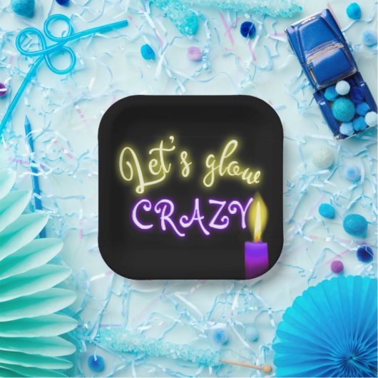 Assiettes En Carton Symbole de néon d'anniversaire avec bougie (Fête)