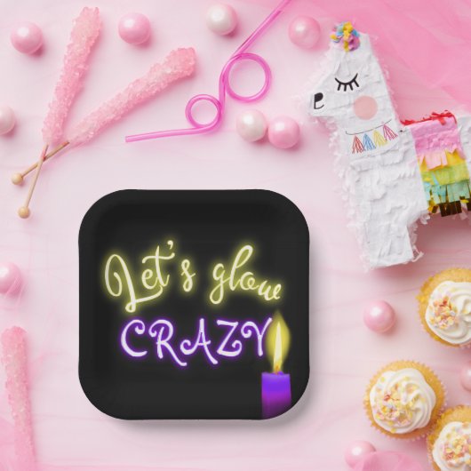 Assiettes En Carton Symbole de néon d'anniversaire avec bougie (Fête)