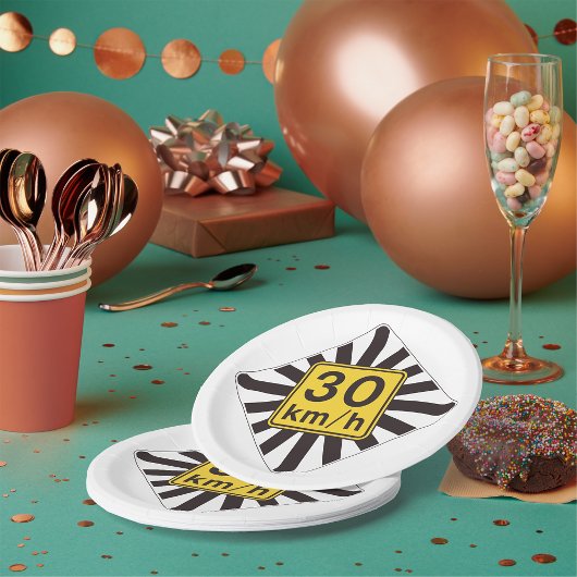 Assiettes En Carton Symbole de trafic d'éclatement de soleil de 30 kmh