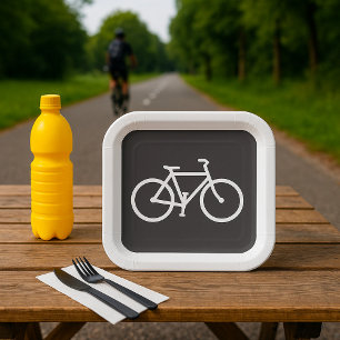Assiettes En Carton Symbole de vélo minimaliste noir et blanc