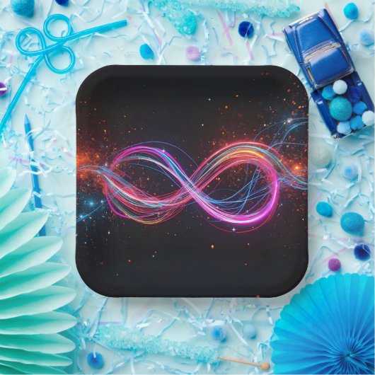 Assiettes En Carton Symbole d'infini néon en mouvement (Fête)