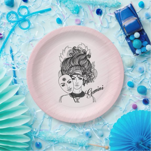 Assiettes En Carton Symbole et signe du zodiaque Gemini rose (Fête)